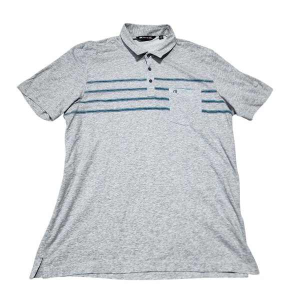 Travis Mathew Mens Gray Polo Shirt XXL Blue Stripes - Picture 2 of 6